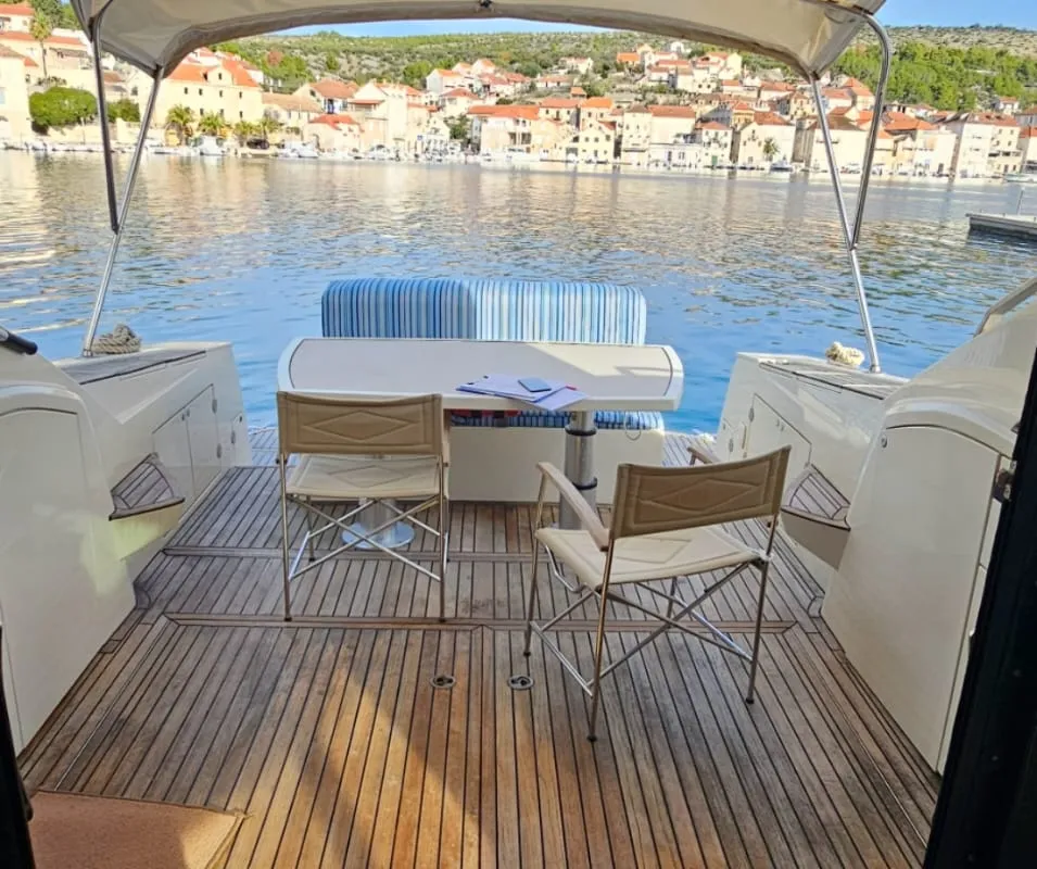 Deck of Brioni, a Brioni 44 motorboat at Split, Croatia