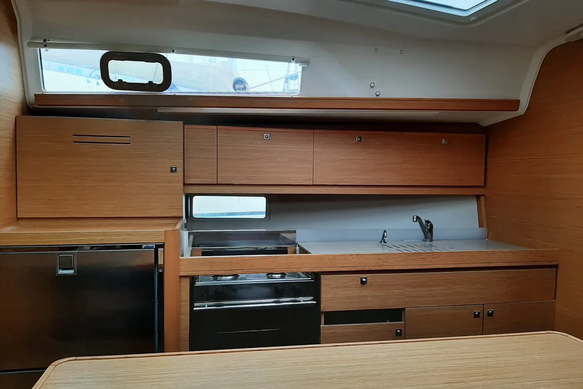 Galley of Shira, a Dufour 382 GL sailboat at Tonnarella, Italy