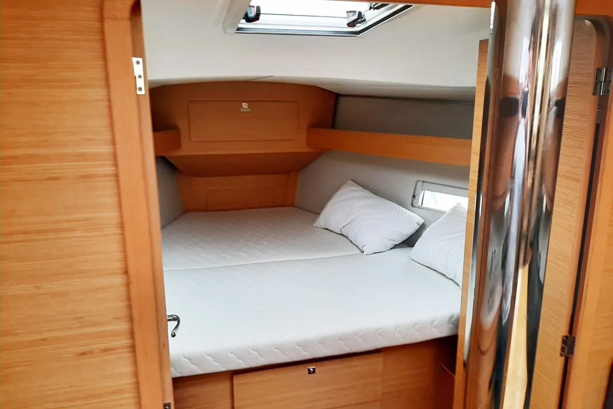 Cabin on Shira, a Dufour 382 GL sailboat at Tonnarella, Italy