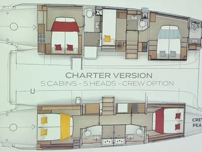 Floor plan of Princess Amona, a Lagoon 47 catamaran at Trogir, Croatia