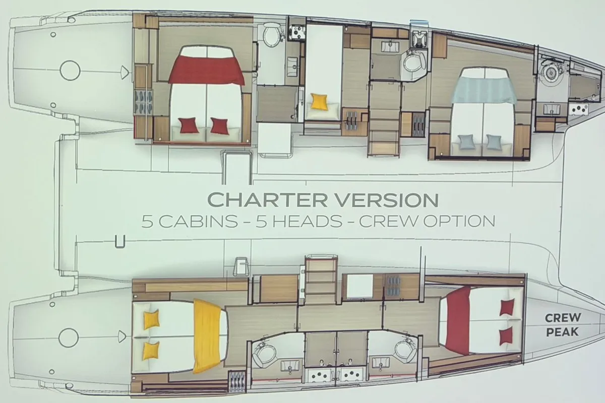Floor plan of Princess Amona, a Lagoon 47 catamaran at Trogir, Croatia