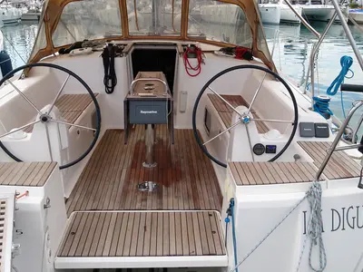 Cockpit of La Digue, a Dufour 405 sailboat at Grad Pula, Croatia