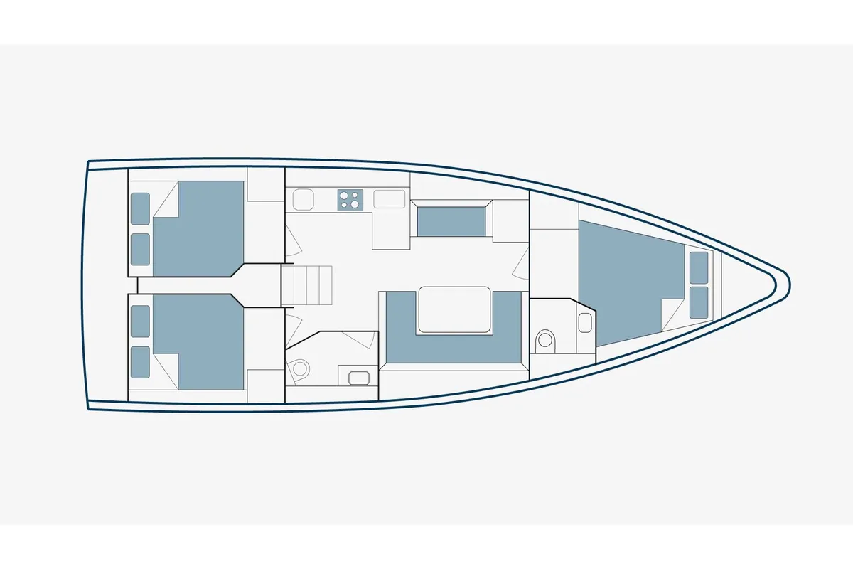 Floor plan of Lydia, a Bavaria C42 sailboat at Sikyona, Greece