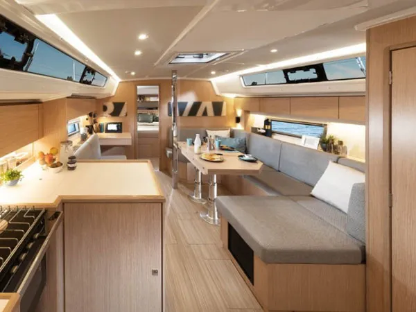 Salon of Lydia, a Bavaria C42 sailboat at Sikyona, Greece