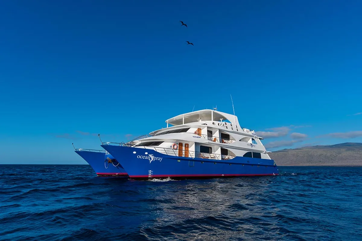 Exterior view of Ocean Spray, a Gulet Power Catamaran catamaran at Parroquia Puerto Baquerizo Moreno, Ecuador