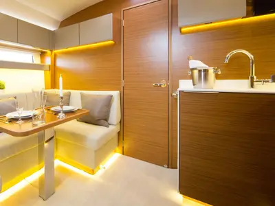 Salon of KAVALAN II, a Bavaria S40 Open motorboat at Grad Pula, Croatia
