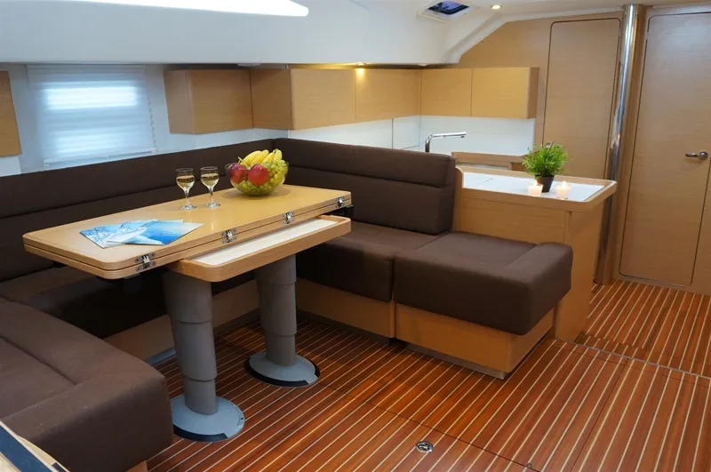 Salon of Dimitra, a Elan Impression 50 sailboat at Kontokali, Greece