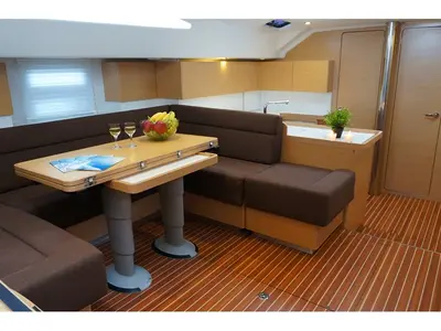 Salon of Dimitra, a Elan Impression 50 sailboat at Kontokali, Greece