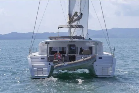 Exterior view of Shana, a Lagoon 450 F catamaran at Mai Khao, Thailand