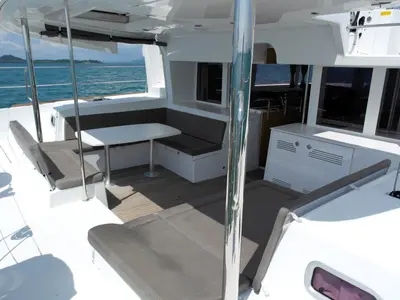 Deck of Shana, a Lagoon 450 F catamaran at Mai Khao, Thailand