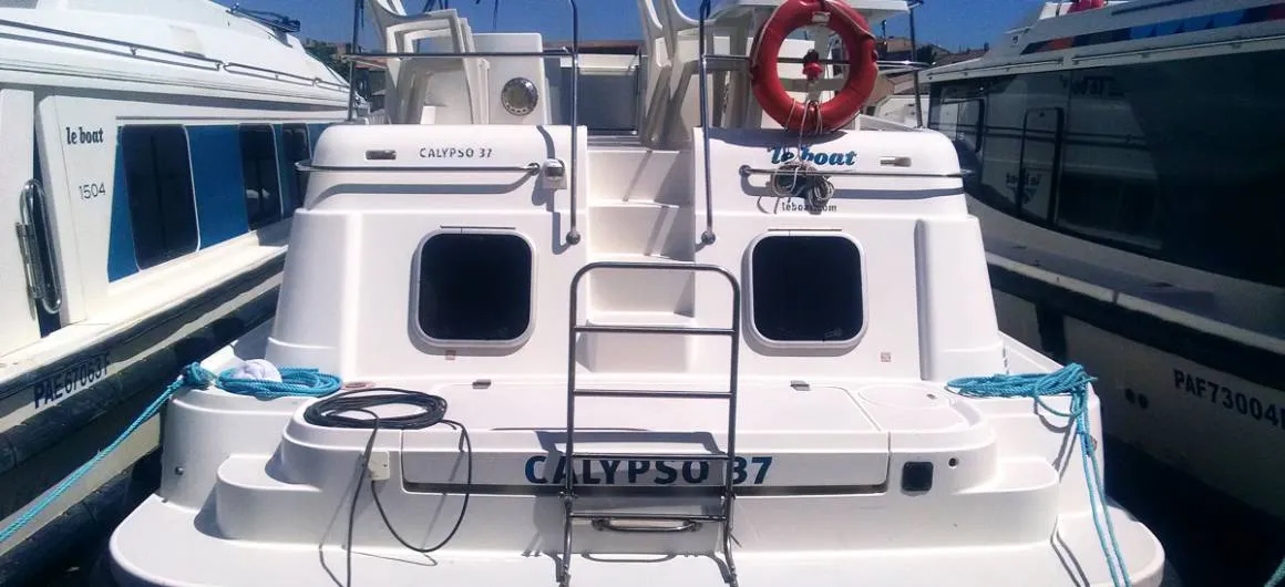 Deck of Calypso, a Cygnet Calypso motorboat at Homps, France