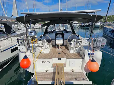 Cockpit of Danny, a Bavaria C38 sailboat at Punat, Croatia