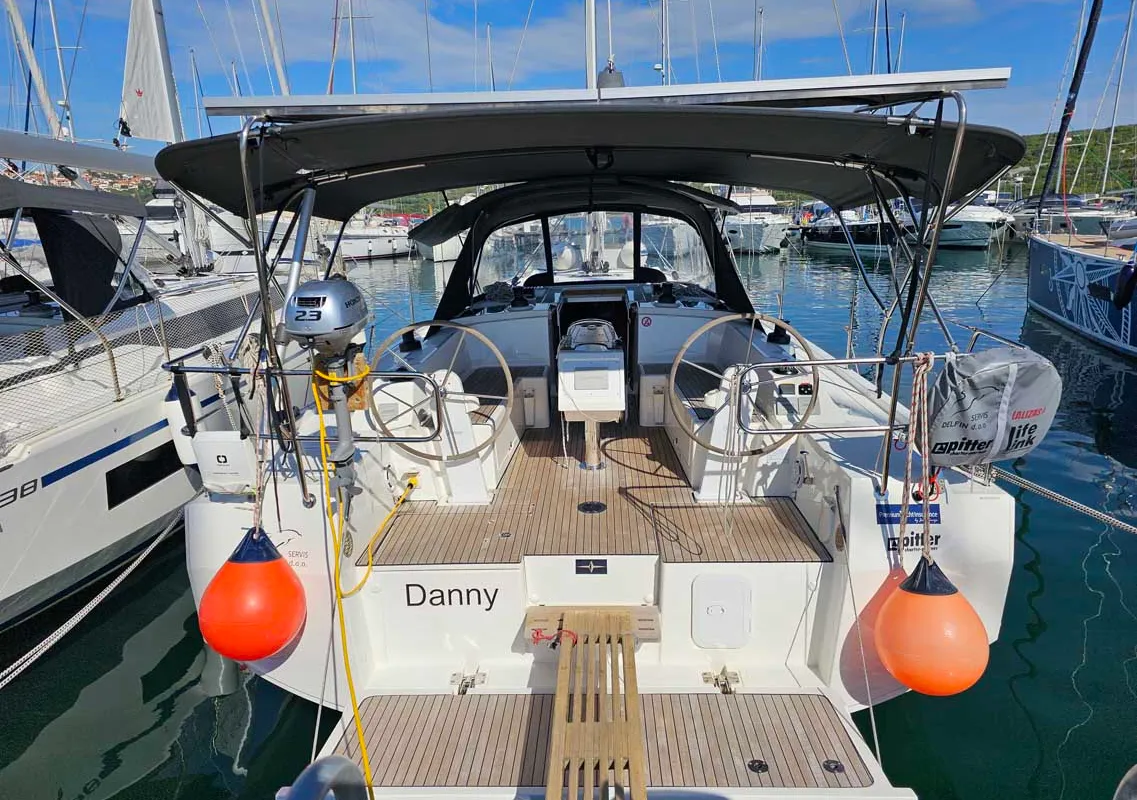 Cockpit of Danny, a Bavaria C38 sailboat at Punat, Croatia