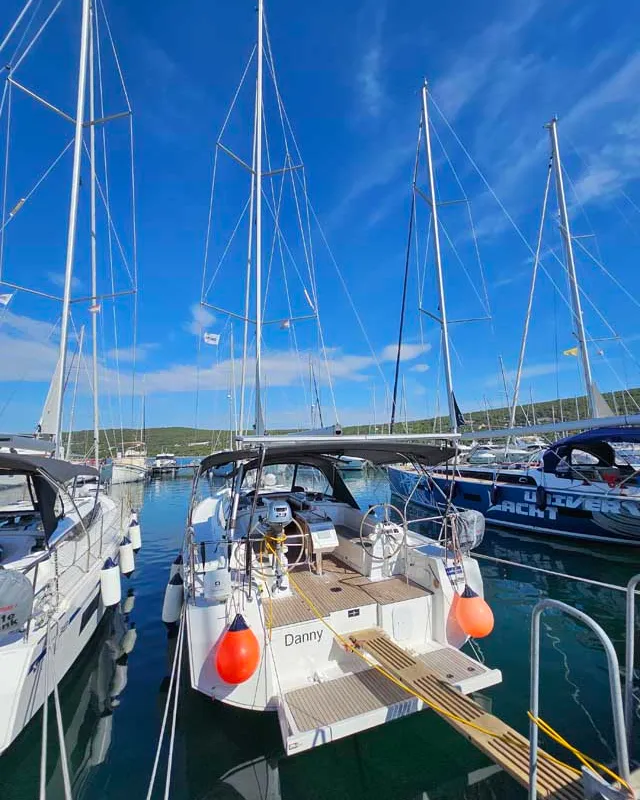 Exterior view of Danny, a Bavaria C38 sailboat at Punat, Croatia