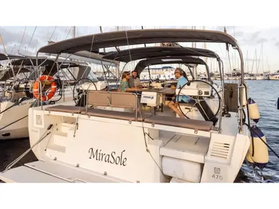 Cockpit of Mirasole, a Dufour 470 sailboat at Cagliari, Italy