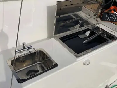 Deck of Mirasole, a Dufour 470 sailboat at Cagliari, Italy