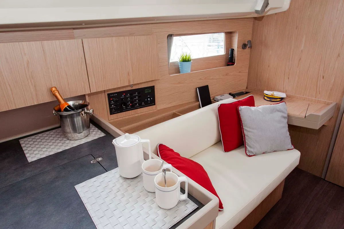 Salon of Foreigner, a Beneteau Oceanis 41.1 sailboat at Municipal Unit of Lefkada, Greece