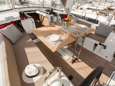 Deck of Foreigner, a Beneteau Oceanis 41.1 sailboat at Municipal Unit of Lefkada, Greece