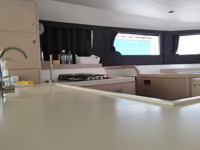 Galley of Delphinus, a Dufour 48 Catamaran catamaran at Olbia, Italy