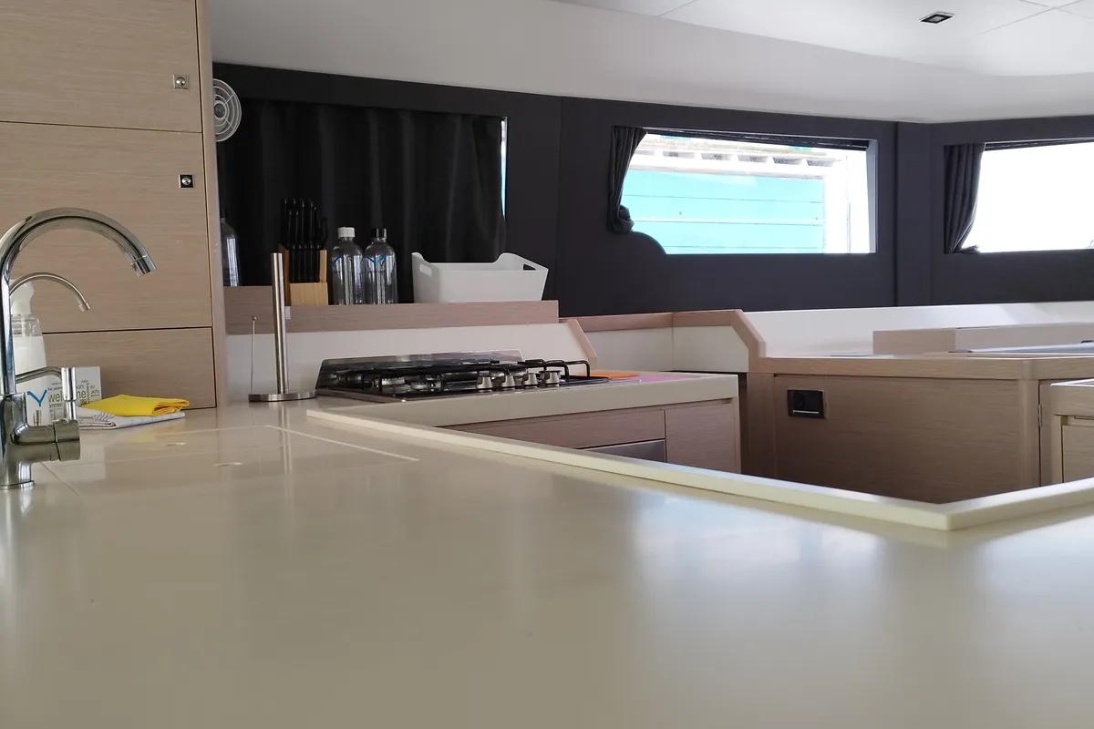 Galley of Delphinus, a Dufour 48 Catamaran catamaran at Olbia, Italy