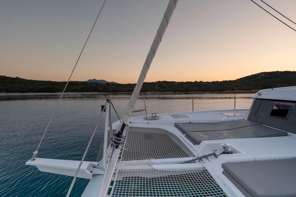 Deck of Delphinus, a Dufour 48 Catamaran catamaran at Olbia, Italy