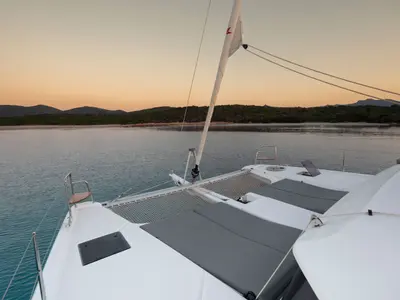 Deck of Delphinus, a Dufour 48 Catamaran catamaran at Olbia, Italy