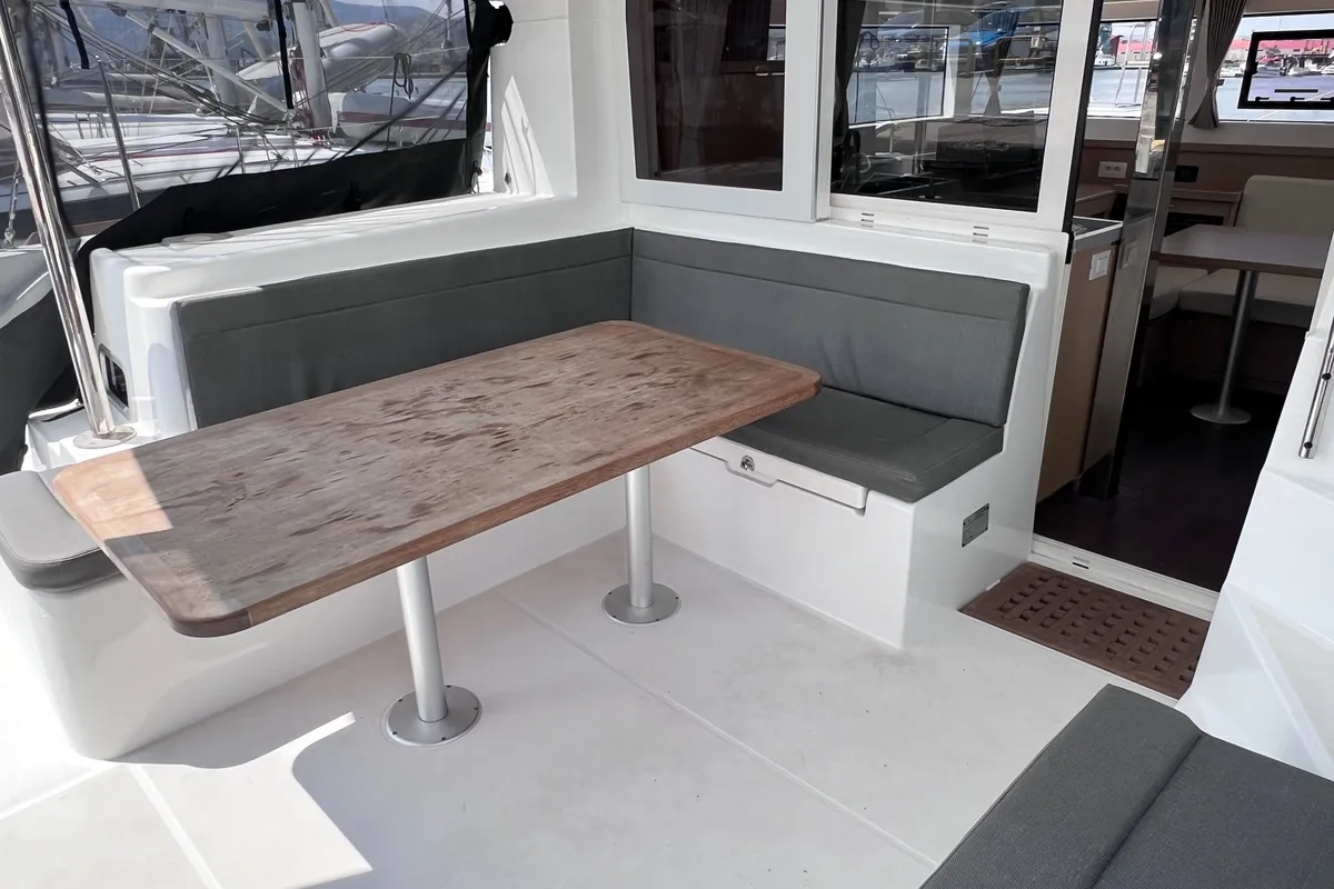 Deck of Nami Maru, a Lagoon 40 catamaran at Volos, Greece