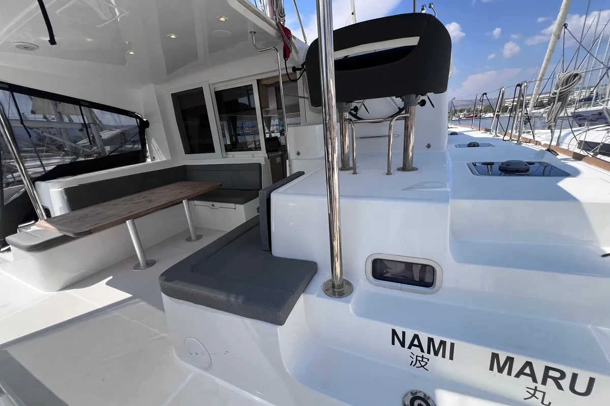 Deck of Nami Maru, a Lagoon 40 catamaran at Volos, Greece