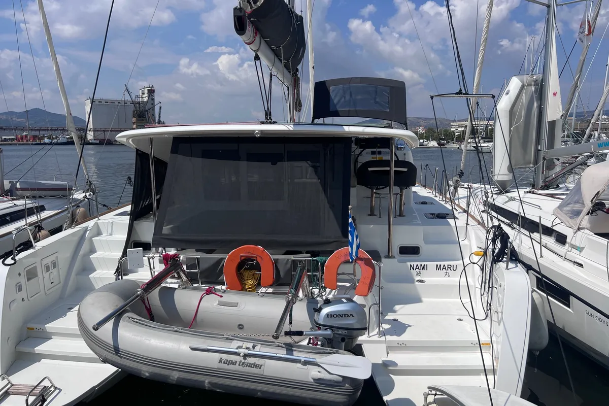 Exterior view of Nami Maru, a Lagoon 40 catamaran at Volos, Greece