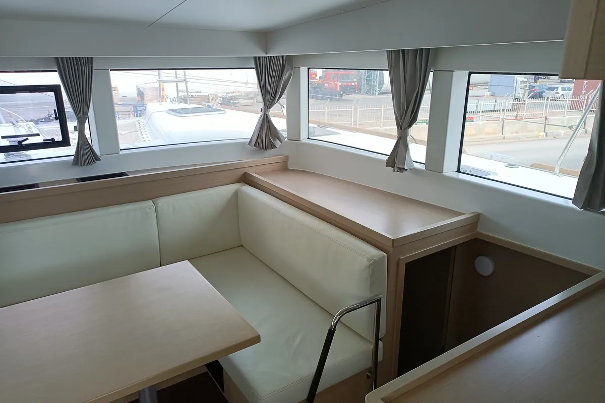 Salon of Nami Maru, a Lagoon 40 catamaran at Volos, Greece