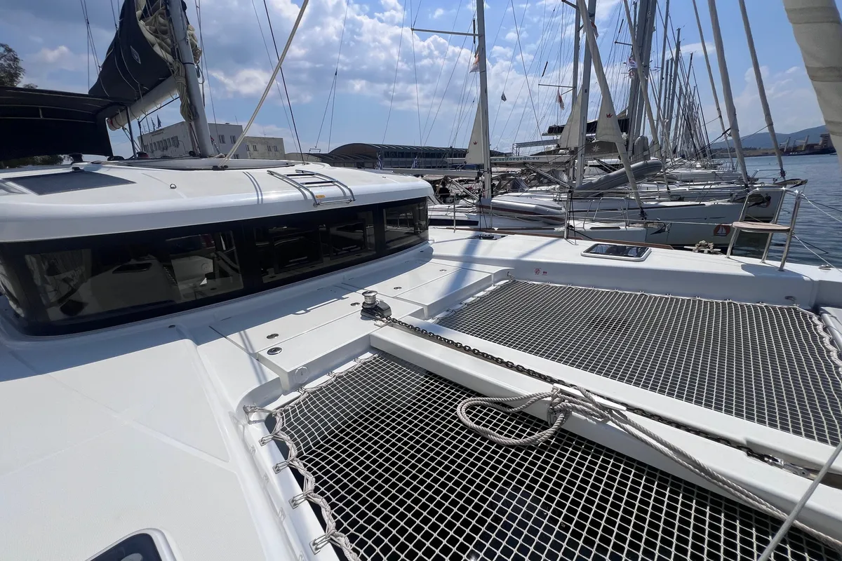 Deck of Nami Maru, a Lagoon 40 catamaran at Volos, Greece