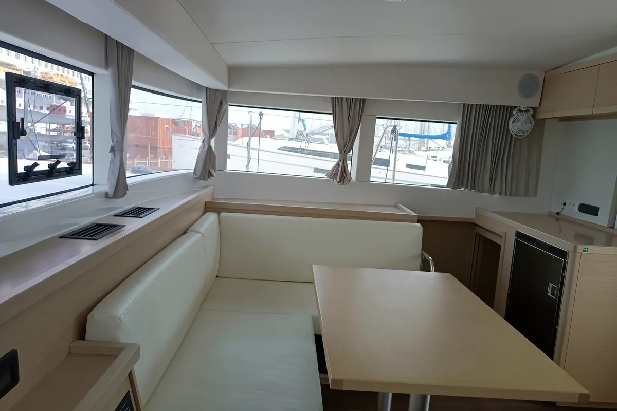 Salon of Nami Maru, a Lagoon 40 catamaran at Volos, Greece