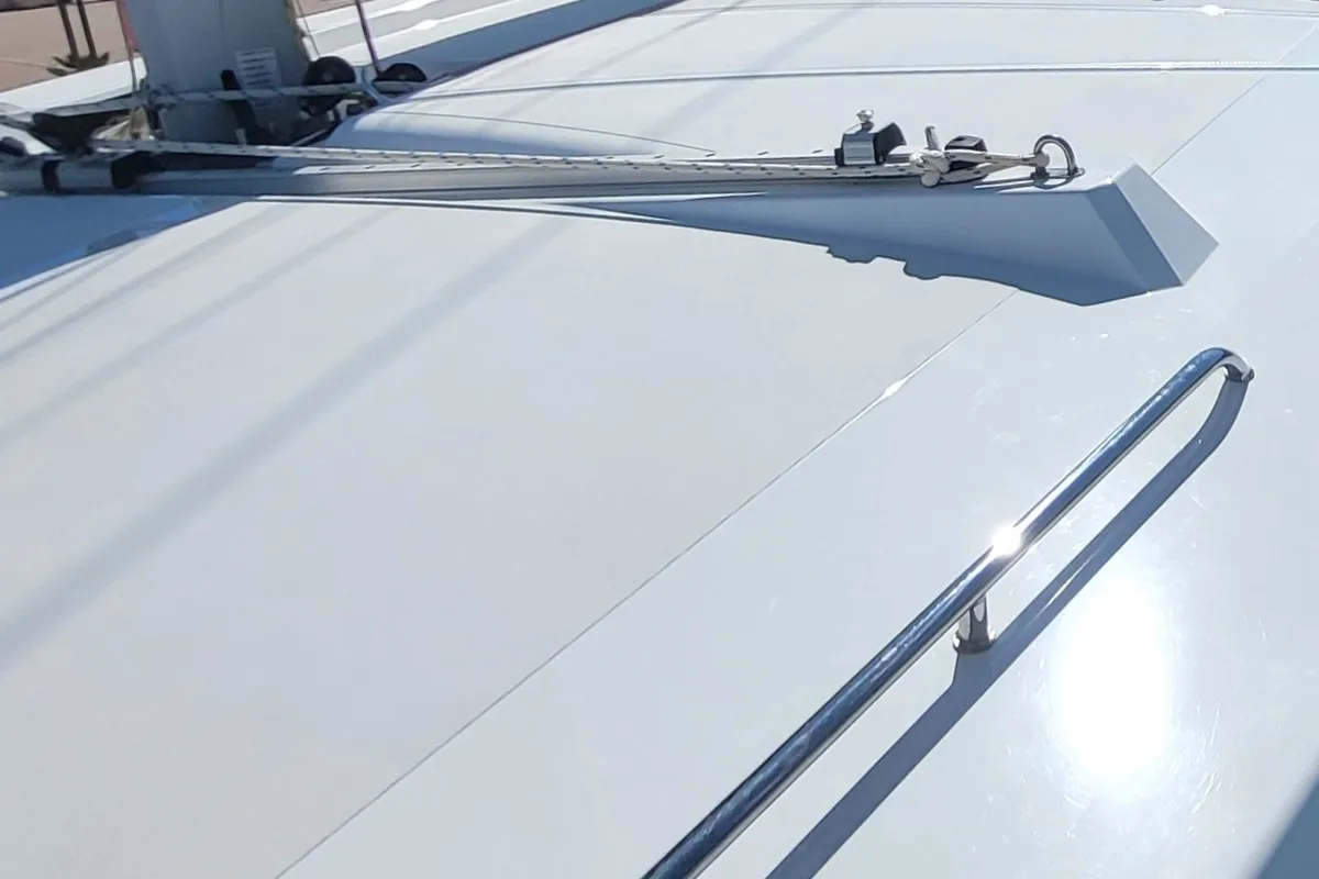 Deck of Enterprise, a Bali Catsmart catamaran at Procida, Italy