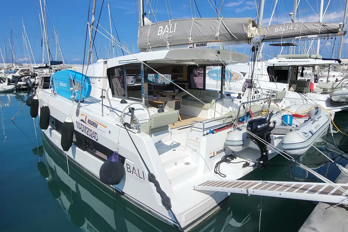 Exterior view of Enterprise, a Bali Catsmart catamaran at Procida, Italy