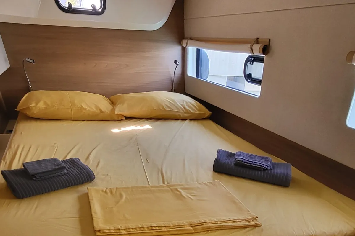 Cabin on Enterprise, a Bali Catsmart catamaran at Procida, Italy