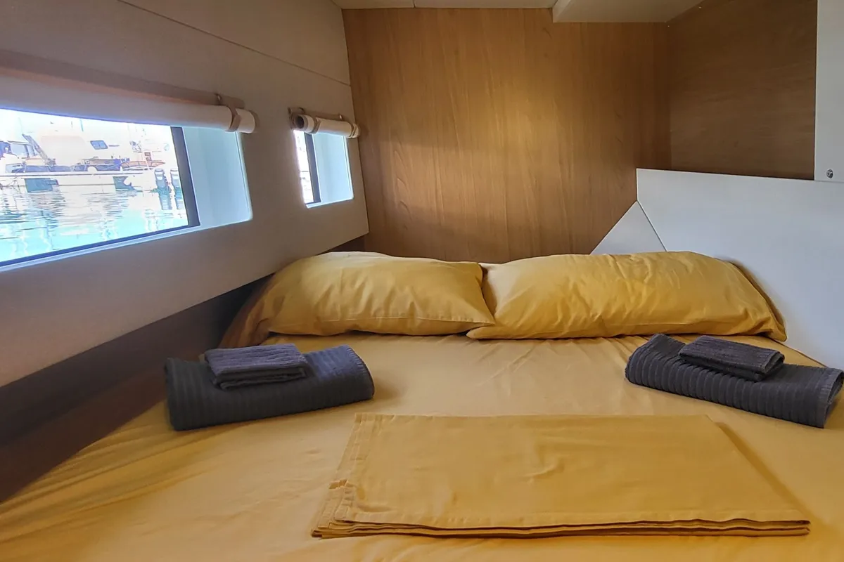 Cabin on Enterprise, a Bali Catsmart catamaran at Procida, Italy