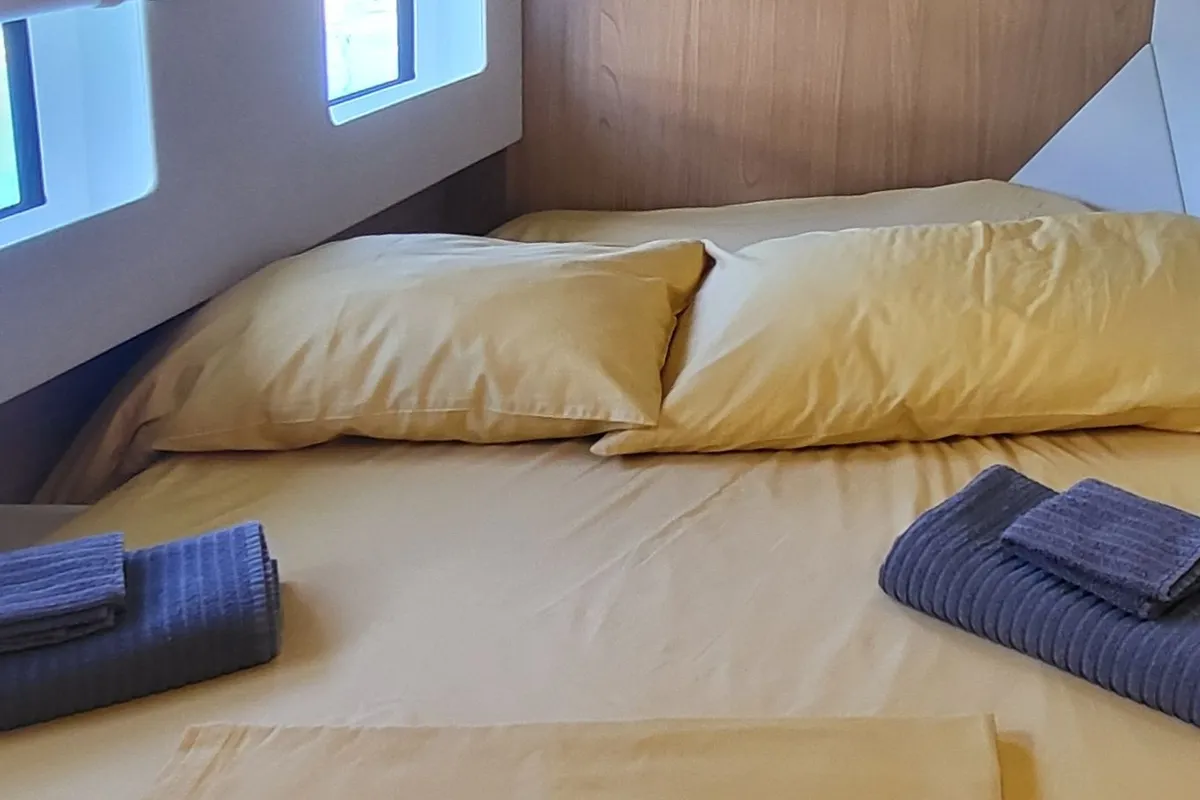 Cabin on Enterprise, a Bali Catsmart catamaran at Procida, Italy