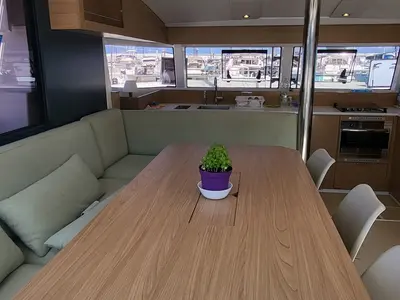 Salon of Enterprise, a Bali Catsmart catamaran at Procida, Italy
