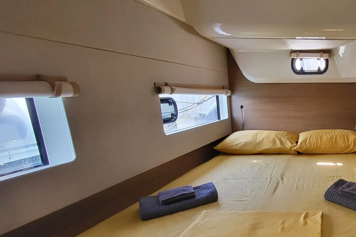 Cabin on Enterprise, a Bali Catsmart catamaran at Procida, Italy