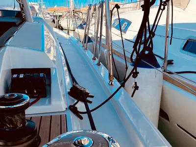 Deck of Marbella, a Beneteau Oceanis 46.1 sailboat at Municipal Unit of Lefkada, Greece