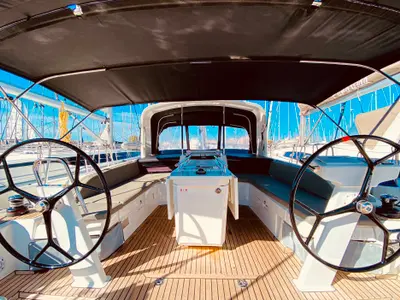 Cockpit of Marbella, a Beneteau Oceanis 46.1 sailboat at Municipal Unit of Lefkada, Greece
