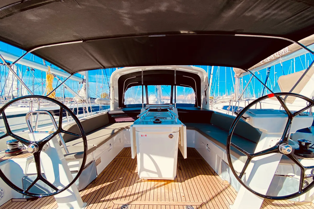 Cockpit of Marbella, a Beneteau Oceanis 46.1 sailboat at Municipal Unit of Lefkada, Greece