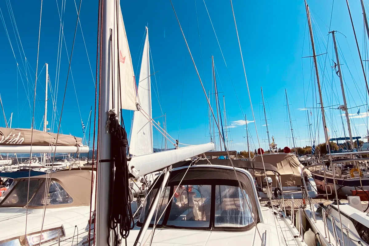 Exterior view of Marbella, a Beneteau Oceanis 46.1 sailboat at Municipal Unit of Lefkada, Greece