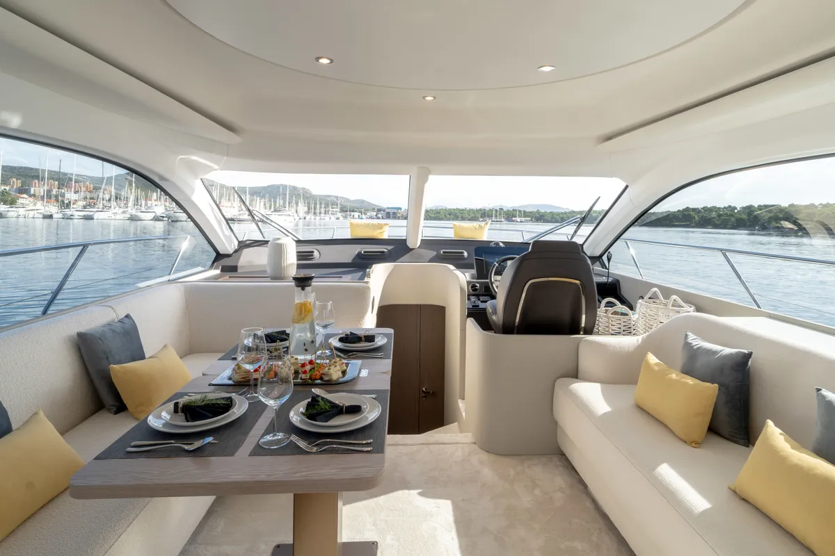 Salon of Leeloo, a Azimut 53 Fly motorboat at Grad Šibenik, Croatia