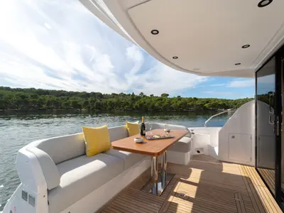Deck of Leeloo, a Azimut 53 Fly motorboat at Grad Šibenik, Croatia