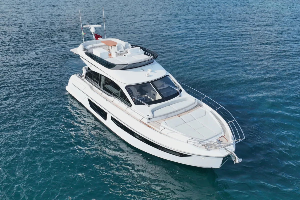 Exterior view of Leeloo, a Azimut 53 Fly motorboat at Grad Šibenik, Croatia