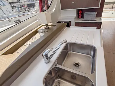 Galley of Nammu, a Bali Catspace catamaran at Primošten, Croatia