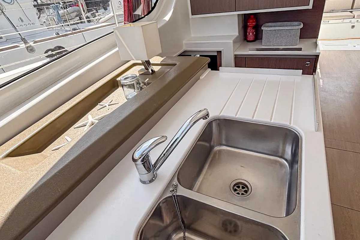 Galley of Nammu, a Bali Catspace catamaran at Primošten, Croatia