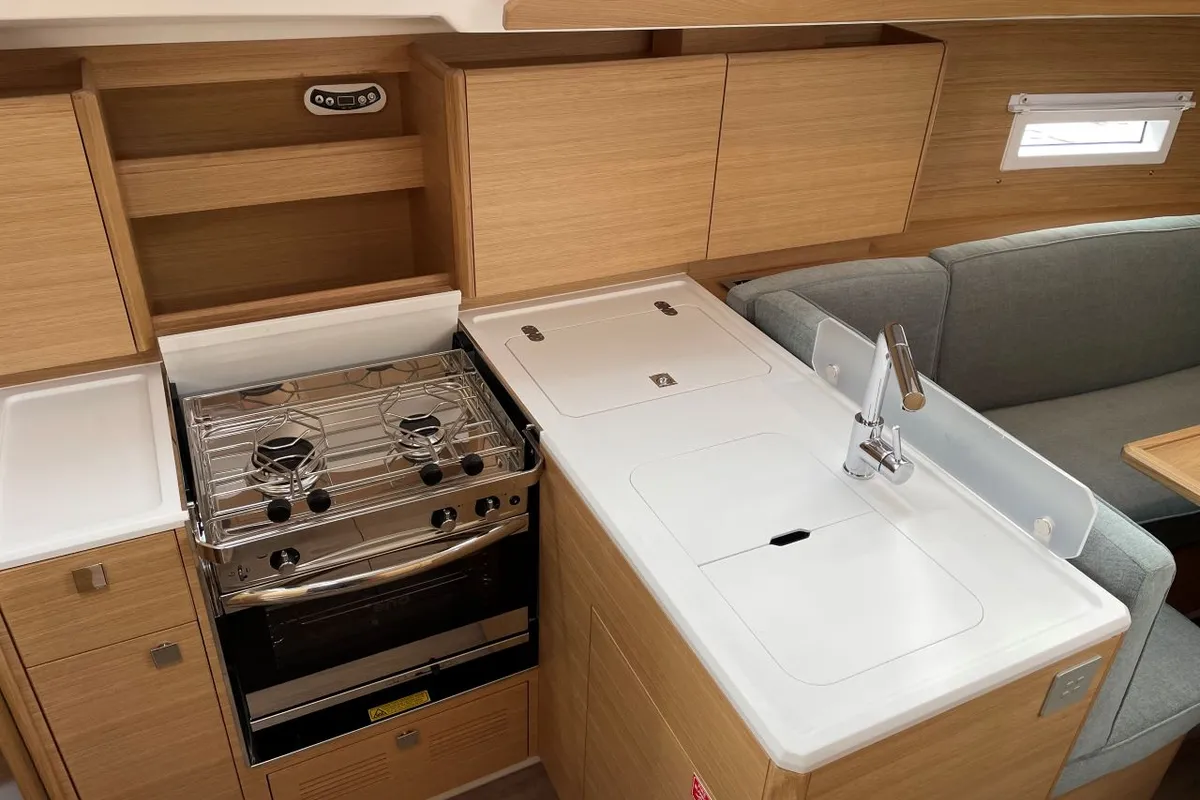 Galley of Luna, a Elan E4 sailboat at Grad Pula, Croatia