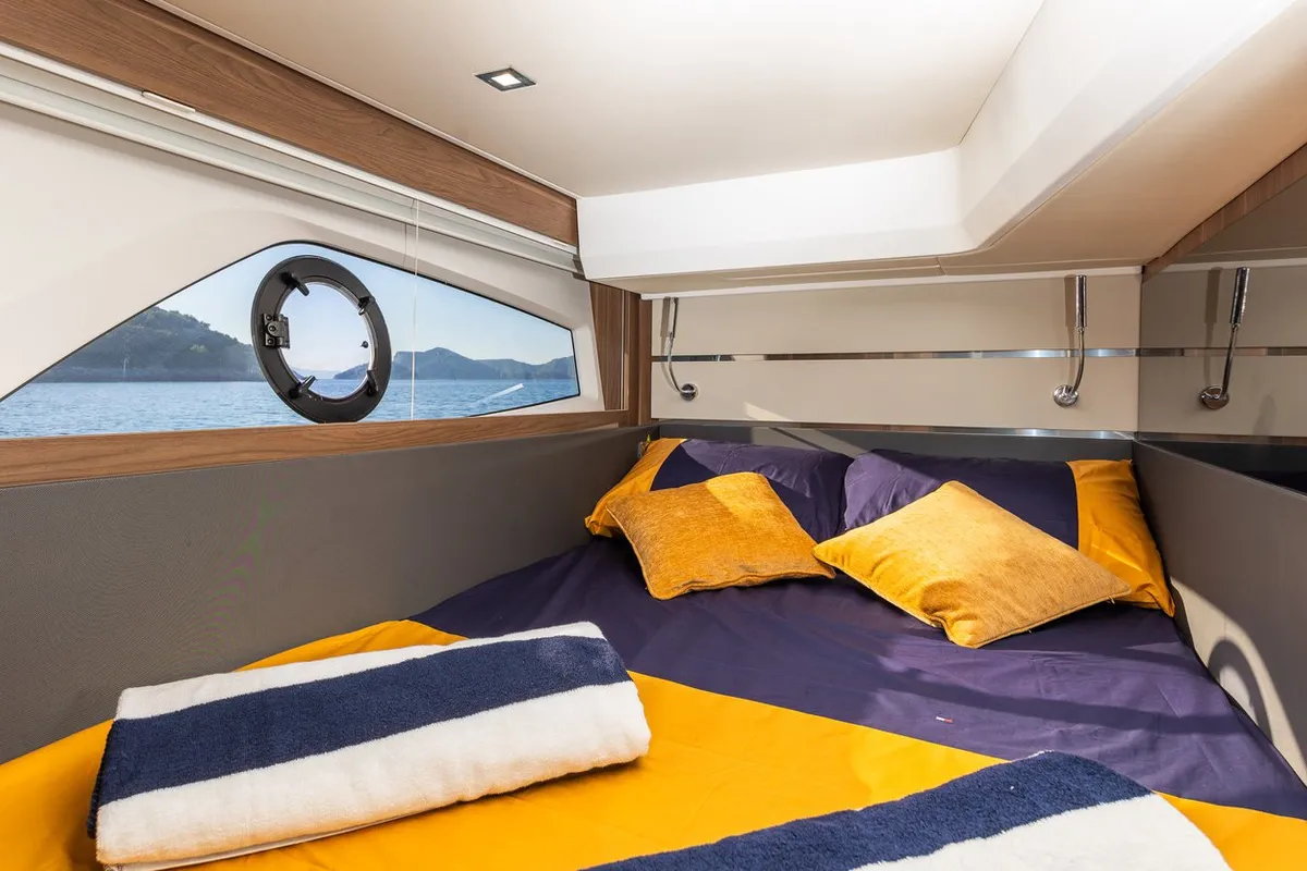 Cabin on Lomar, a Sealine F430 motor yacht at Dubrovnik, Croatia